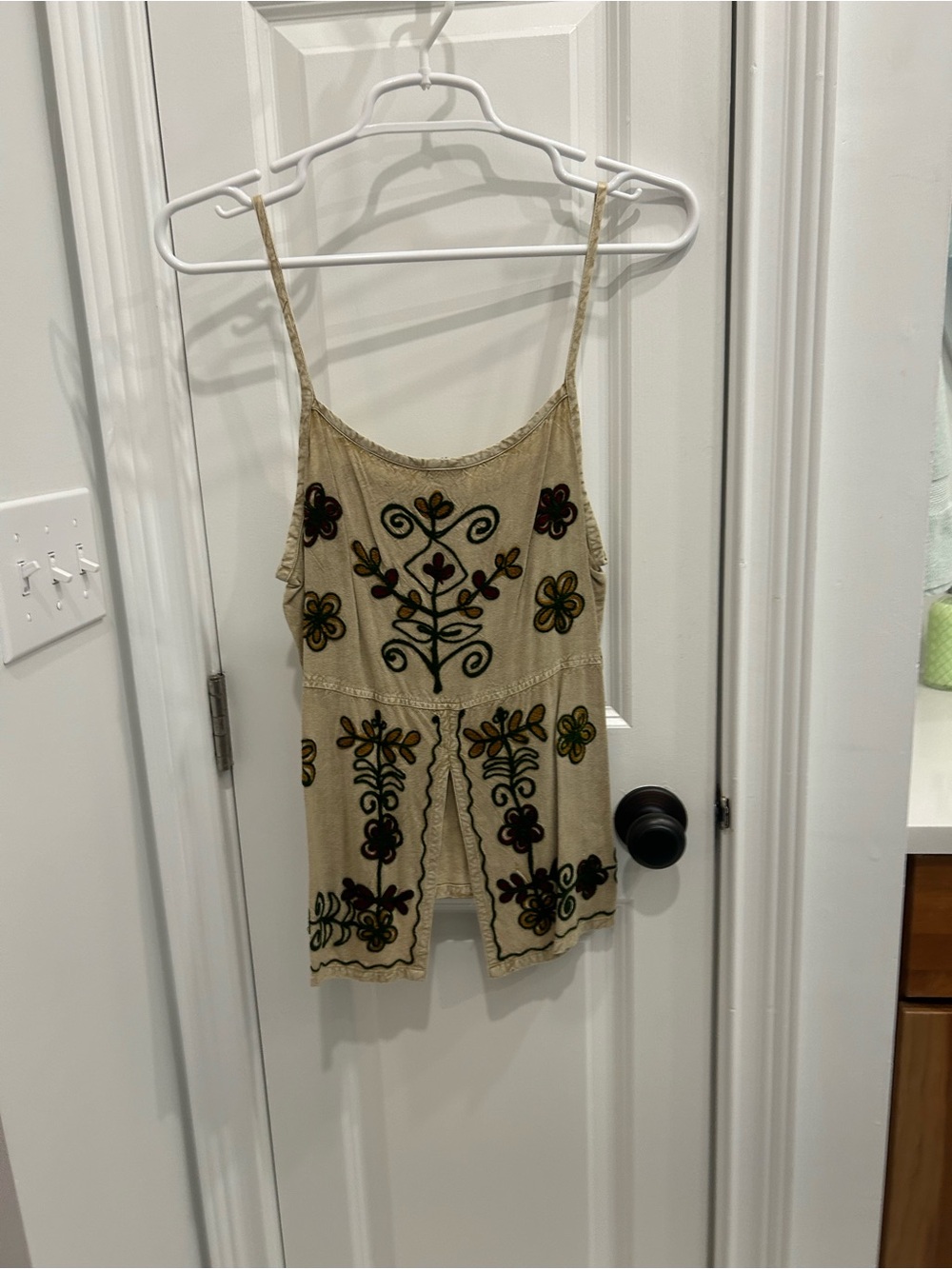 Sacred Threads Beige Embroidered Spaghetti-Strap Camisole